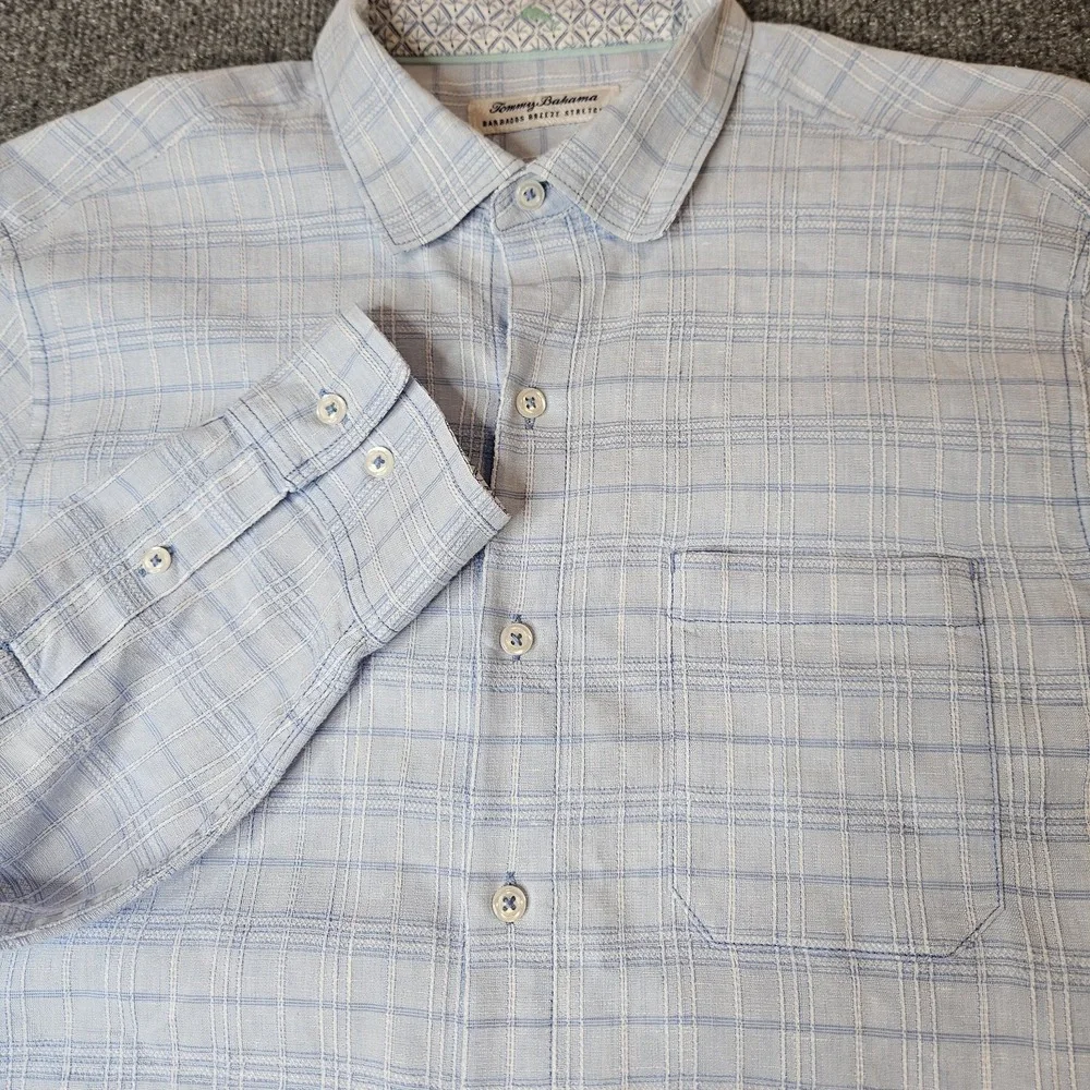 Tommy Bahama Mens Barbados Breeze Stretch Linen Blend L/S Shirt Size Large Blue